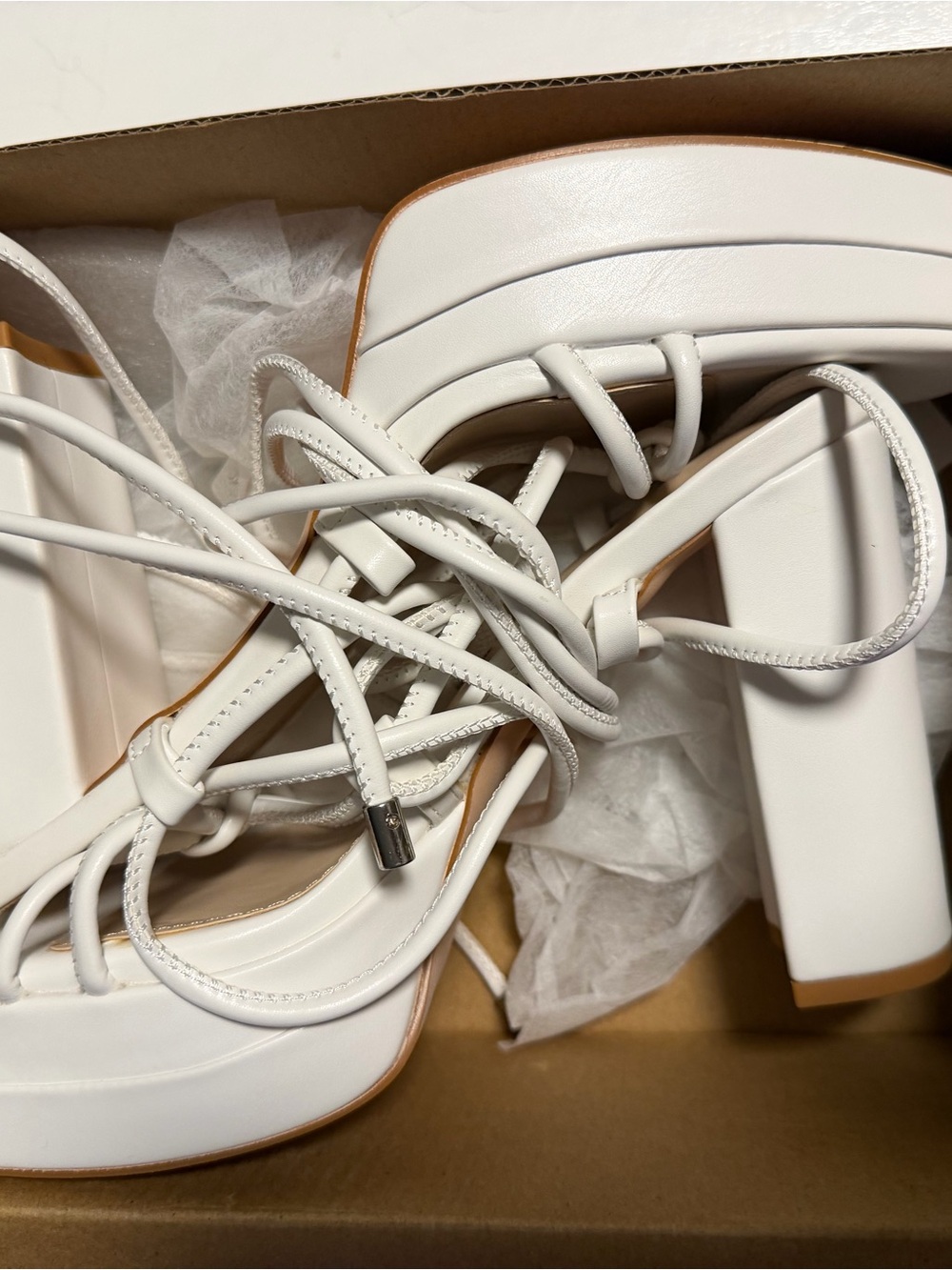 Charles & Keith White Lace-Up Platform Block Heels